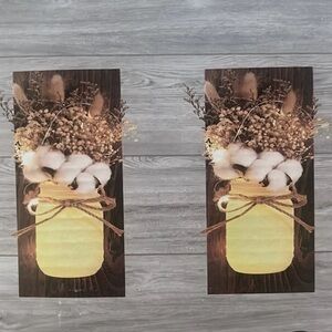 Brand New Rustic Wood Wall Sconces Set Mason Jar LED Fairy Lights Remote Control